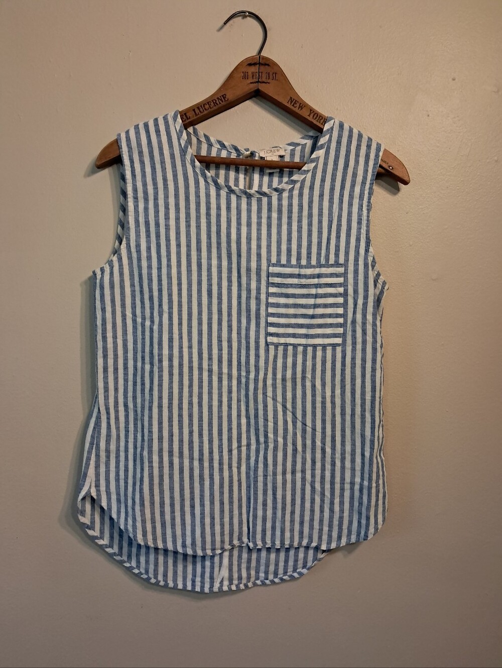 J. Crew Blue and White Striped Sleeveless Linen Cotton Tank